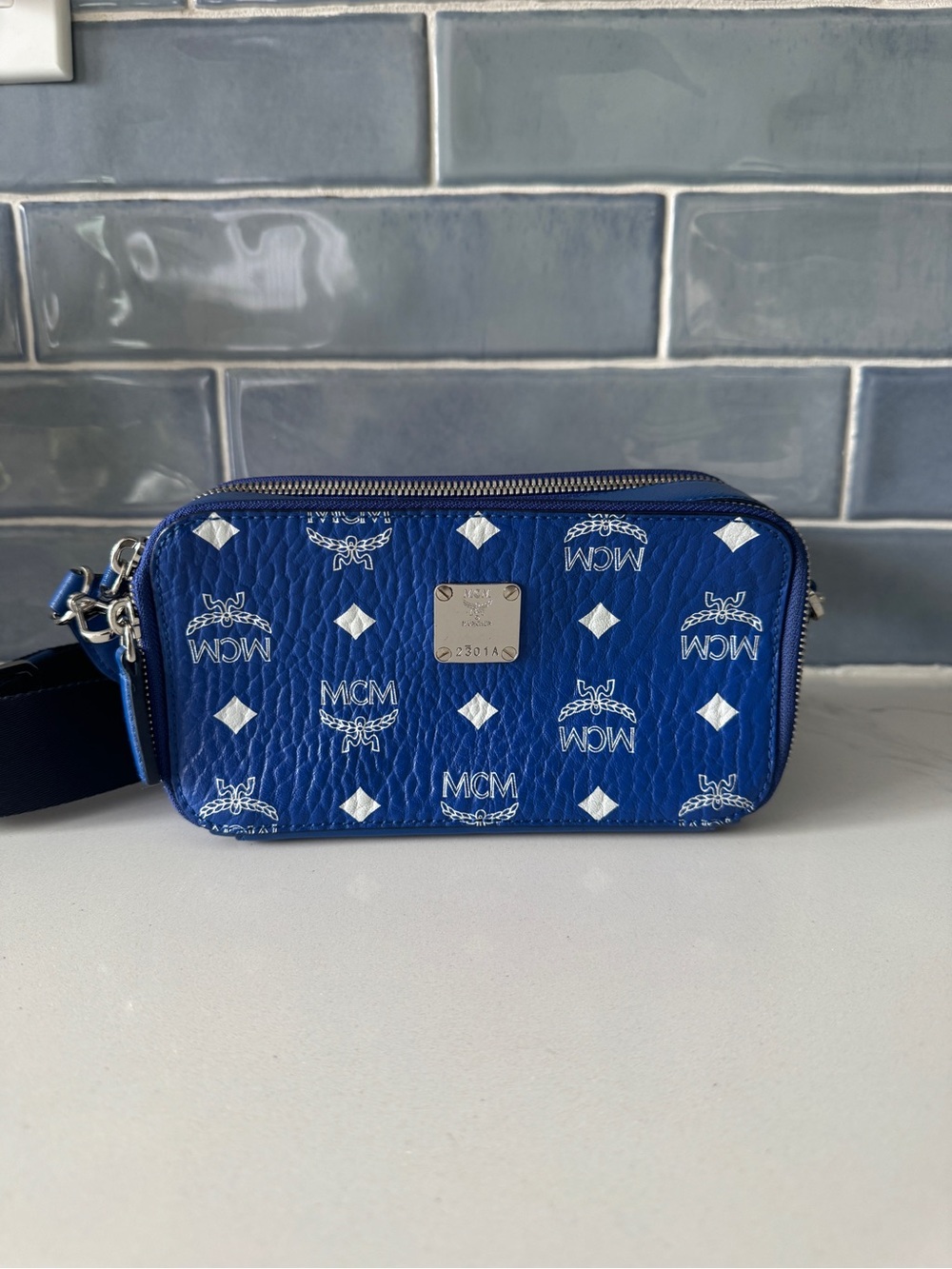 MCM blue visetos crossbody bag